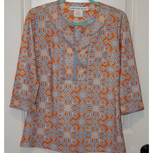 Gretchen Scott Tunic Top Size Small – Piazza Pattern Orange & Blue Geometric